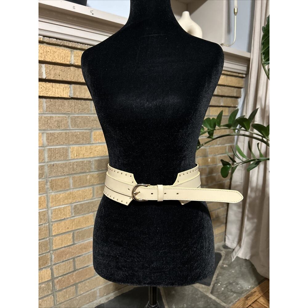 LOFT Genuine Leather Almond Beige Studded Wide Corset Waist Belt Size XS/S